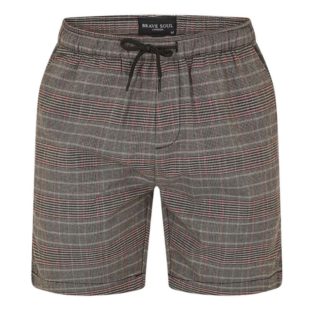 Brave Soul Mens Plaid Shorts / Black/Gray/Red